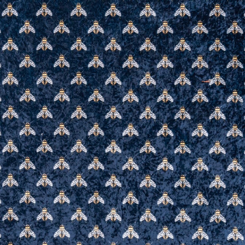 Bees Blue Velvet Fabric